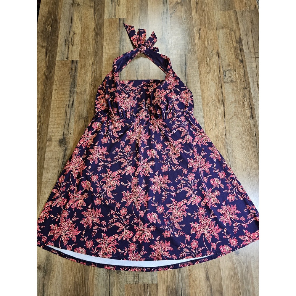 Lands' End Floral Square Neck Halter Swim Dress One Piece Women's 1X NWT